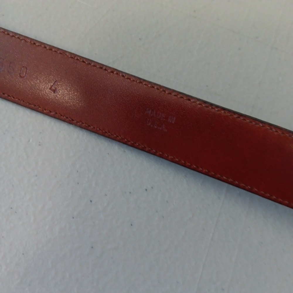 VTG Reptile Leather Belt Womens Size 38 Cognac Red Brass Square Buckle Old Money - Picture 7 of 12
